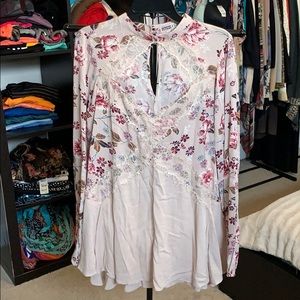 Pink floral and lace long sleeve top